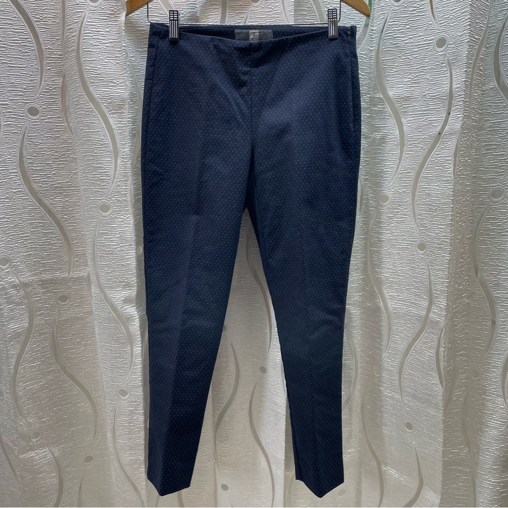 Tristan Slim Ankle Pants Womens 2 Navy Blue Micro Dot Stretch Side Zip Excellent